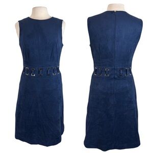ANTONIO MELANI Sz 8 Midnight Blue Dress Suede-like Metallic Belt Detail